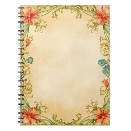 Caderno Espiral Vintage Floral Frame Design 
