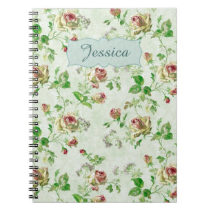Caderno Espiral Vintage Floral Pattern Pink Roses Personalizadas