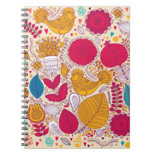 Caderno Espiral Vintage Floral Patterno Detalhado Design