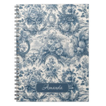 Vintage floral Toile de jouy monograma azul