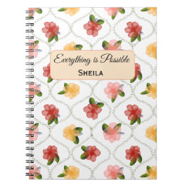 Caderno Espiral Vintage floral watercolour clear diamond Notebook