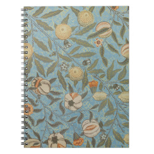 Caderno Espiral Vintage Floral William Morris Fruta Blue Floral