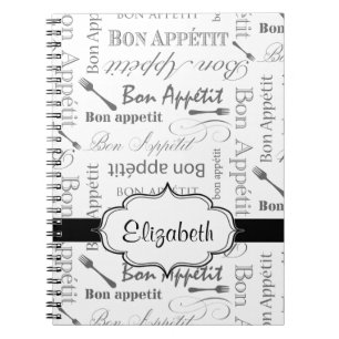 Caderno Espiral Vintage French Bon Appetit Black and White