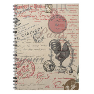 Caderno Espiral Vintage French Writing Paris Rooster typography
