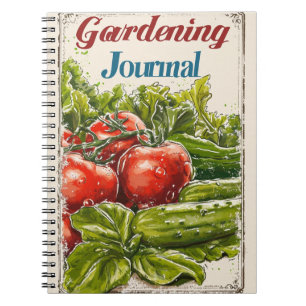 Caderno Espiral Vintage Gardening Tomato Cucumber Salada