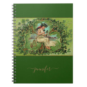 Caderno Espiral Vintage Girl with Shamrocks Personalizada Happy