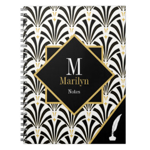 Caderno Espiral Vintage Glam 1920 Art Deco Black & White Palmettos