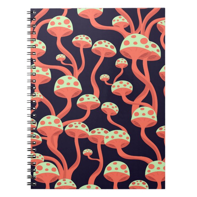 Caderno Espiral Vintage Graphics Mushroom Sem Fios Padrão (Frente)