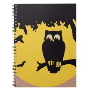 Caderno Espiral Vintage Halloween, Spooky Owl em árvore com lua