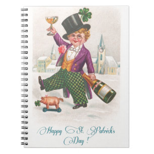Caderno Espiral Vintage Happy Dia de São Patrício Shamrock Champag