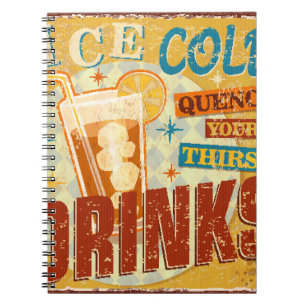 Caderno Espiral Vintage Ice Fold Bebidas Sinais de metal.
