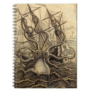 Caderno Espiral Vintage Kraken Impressão