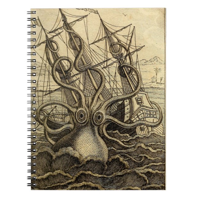 Caderno Espiral Vintage Kraken Impressão (Frente)