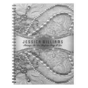 Caderno Espiral Vintage Lace & Purls de Casamento Branco de Ivory