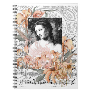 Caderno Espiral Vintage Lady with Flowers
