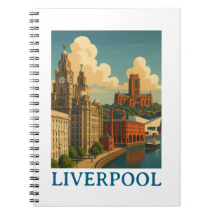 Caderno Espiral Vintage Liverpool England Viagem City View