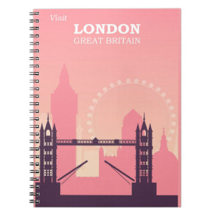 Caderno Espiral Vintage London Bridge poster Viagem Gift Good Trip