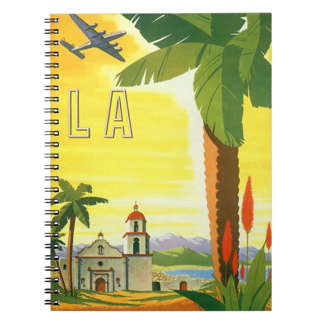Caderno Espiral Vintage Los Angeles, Missão da Califórnia com Palm (Frente)