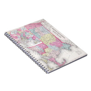 Caderno Espiral Vintage Massachusetts e Rhode - mapa da ilha
