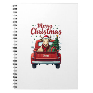 Caderno Espiral Vintage Merry Christmas Highland Cow Red Truck Hol