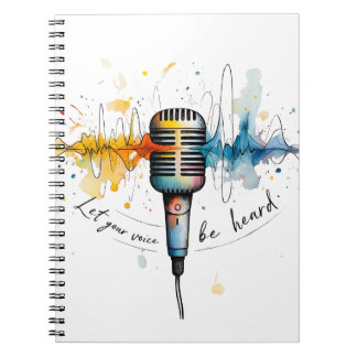 Caderno Espiral Vintage Microphone Watercolor Art