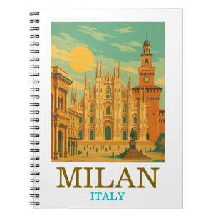 Caderno Espiral Vintage Milão Itália Viagem Retro Duomo