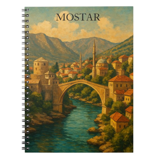 Caderno Espiral Vintage Mostar Bridge Viagem (Frente)