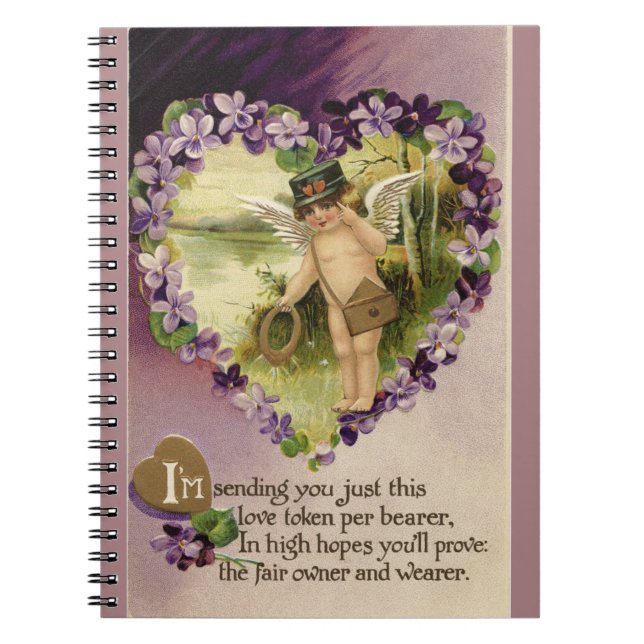 Caderno Espiral Vintage Namorados Cherub e Violetas (Frente)