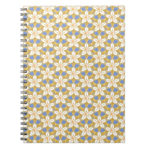 Caderno Espiral Vintage Padrão floral azul e amarelo Jonquil