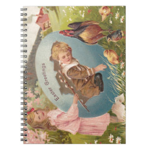 Caderno Espiral Vintage Páscoa Victorian Girl & Boy