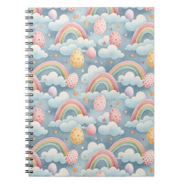 Caderno Espiral Vintage Pastel Rainbow Easter Eggs with Clouds