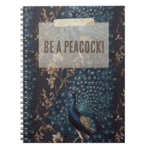 Caderno Espiral Vintage Peacock e padrão botânico Seja um pavão