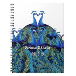 Caderno Espiral Vintage Peacocks beijando presentes de casamento