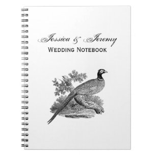 Caderno Espiral Vintage Pheasant Game Bird Drawing BW