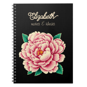 Caderno Espiral Vintage Pink Flower Black Happy Dia de as mães