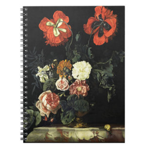 Caderno Espiral Vintage pintando "A Vida Estática com Flores"