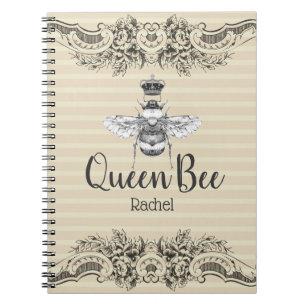 Caderno Espiral Vintage Queen Bee & Stripes   Personalizado