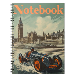 Caderno Espiral Vintage Racing Car London Big Ben