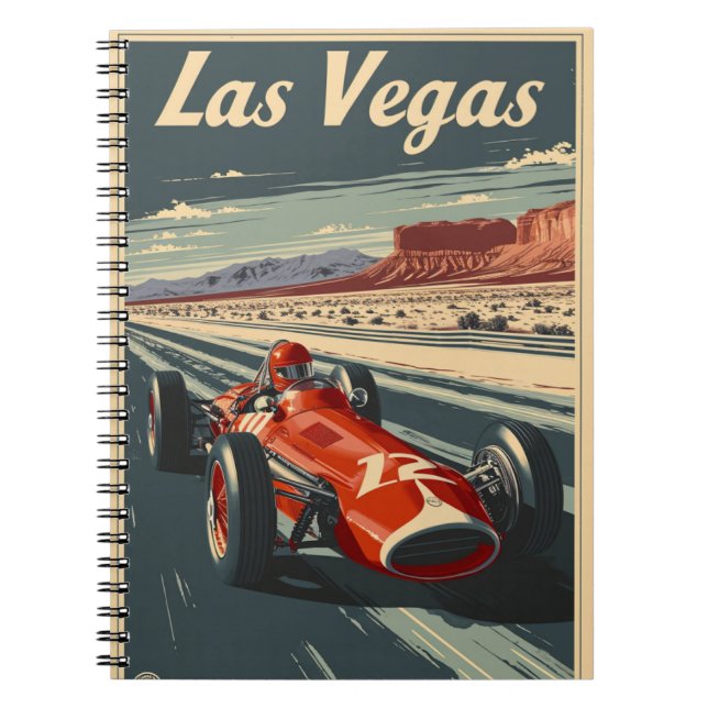 Caderno Espiral Vintage Racing Carro em Las Vegas (Frente)