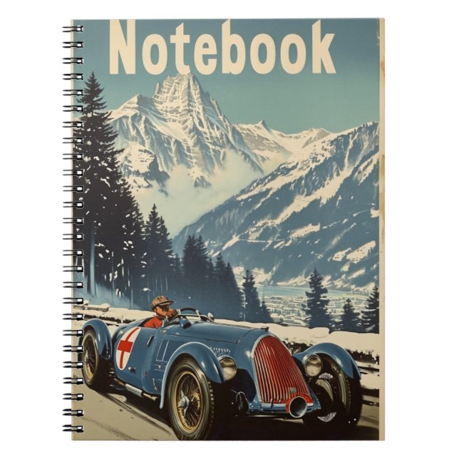 Caderno Espiral Vintage Racing Carro nos Alpes (Frente)