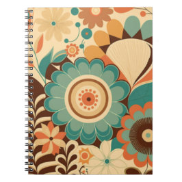 Caderno Espiral Vintage retro design floral castanho-verde