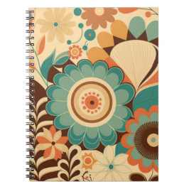Caderno Espiral Vintage retro design floral castanho-verde