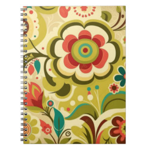 Caderno Espiral Vintage retro design verde-claro-floral