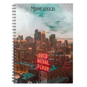 Caderno Espiral Vintage Retro Minneapolis Minnesota Viagem Skyline