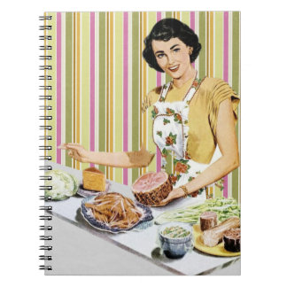 Caderno Espiral Vintage, Retro Woman Recipiente Book