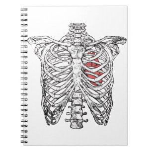 Caderno Espiral Vintage Ribcage e Anatomia Cardíaca Halloween