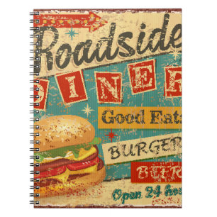 Caderno Espiral Vintage Roadside Diner Metal diner diner, retro, v