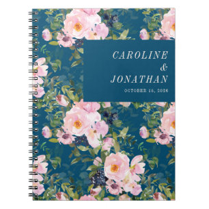 Caderno Espiral Vintage Romântico Florals Blue Custom Wedding