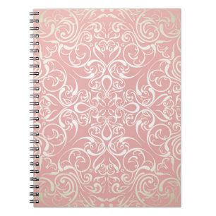 Caderno Espiral Vintage, rosa, floral, victorian, ouro, elegante,