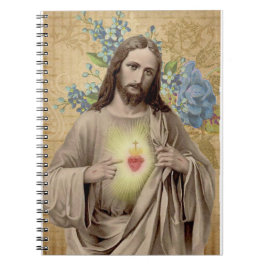 Caderno Espiral Vintage Sagrado Coração de Jesus Religioso Floral